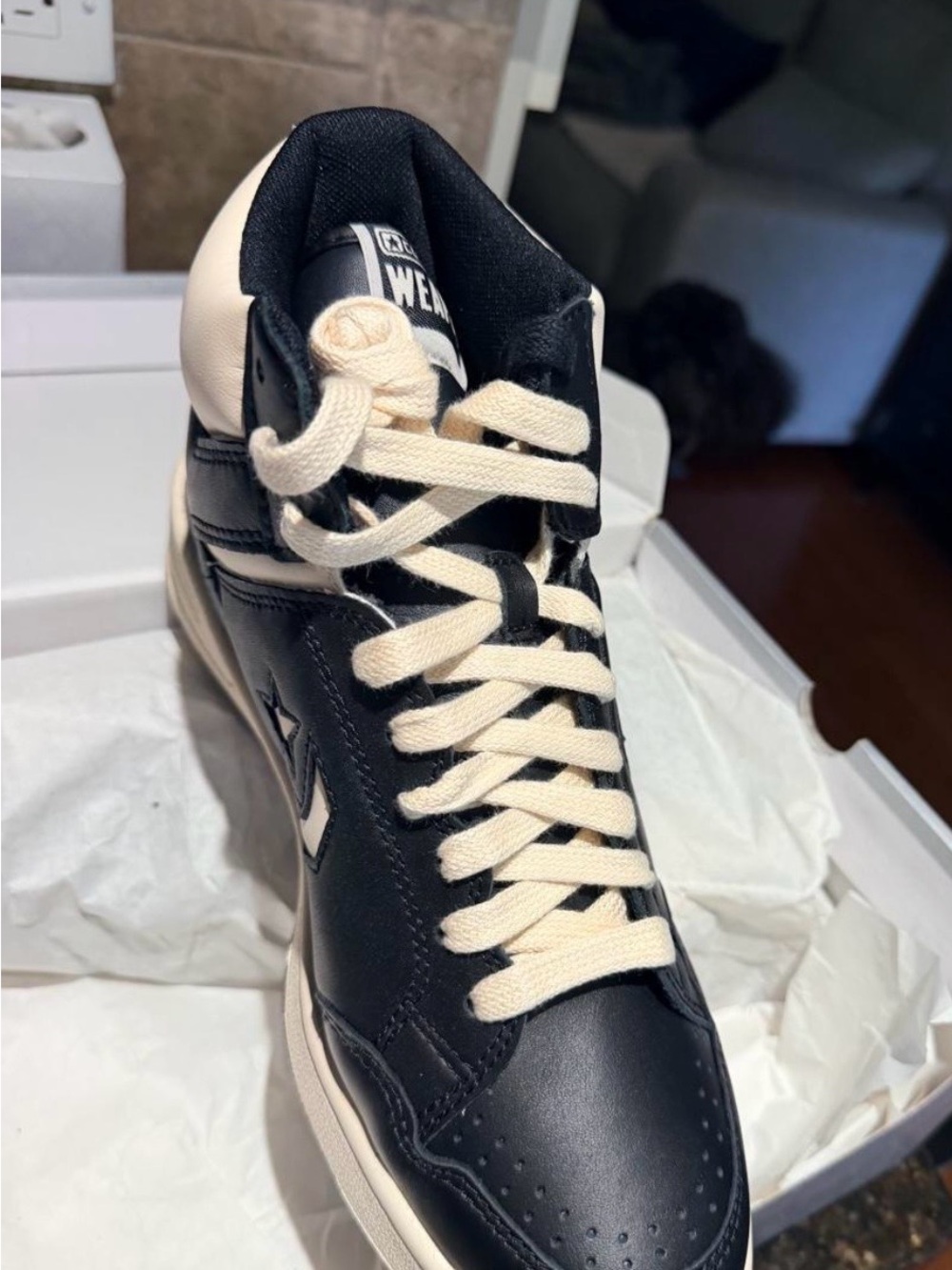 Converse Black and Cream High Top Sneakers with Ivory Laces
